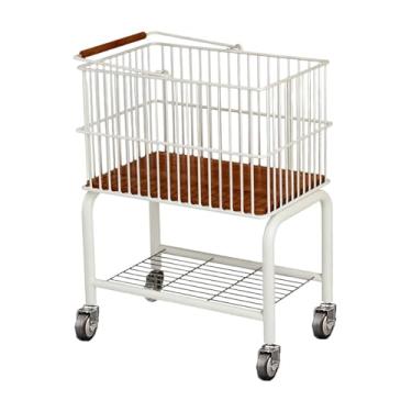 Imagem de Ｂｅｓｇａ Carrinho de lavanderia móvel com cesto removível, duas prateleiras, branco, multifuncional para famílias, suporte para banheiro, 2 em 1, Rodas Pretas