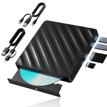 Imagem de Unidade Blu Ray externa 5 em 1, leitor de Blu-ray portátil com USB 3.0 Tipo-C, gravador de CD DVD 3D Blu Ray com porta SD/TF, unidade Blu Ray compatível com Windows Laptop Desktop (versão atualizada)