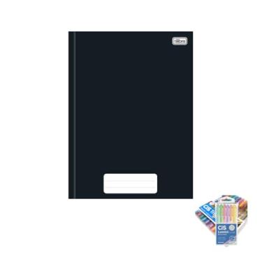 Imagem de Kit Caderno Brochura Capa Dura Pepper Preto 80 Folhas + Caneta Trigel Metálica 10 Cores + Marca Texto Lumini Pastel 6 Cores