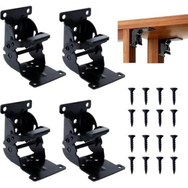 Imagem de Pacote com 4 suportes de perna de mesa dobráveis resistentes com dobradiças autotravantes, freio dobrável 0°-90°-180° com parafusos, suporte ajustável resistente de instalação rápida para pernas de