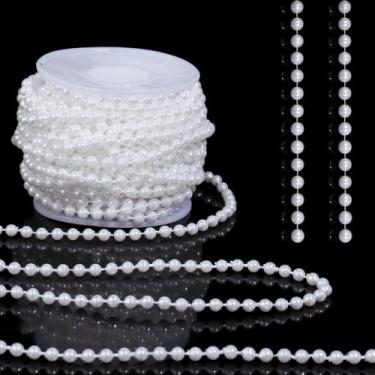 Imagem de Tiparts Pérolas de cordão de miçangas de 80 metros artesanato falso rolo de pérola para guirlanda de Natal, flores, decoração de joias de festa de casamento (4 mm branco)