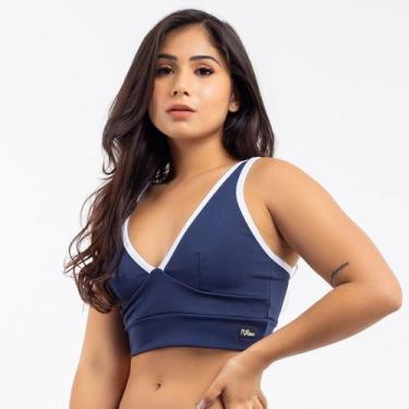 Imagem de Top Academia Fitness Decote V Zero Transparência Viére, Azul marinho, 