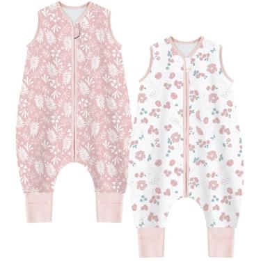 Imagem de Chilsuessy Saco de dormir para bebês com pés 1,0 TOG, cobertor 100% algodão orgânico, pacote com 2 sacos de dormir para recém-nascidos com zíper bidirecional, 6 a 18 meses, floral