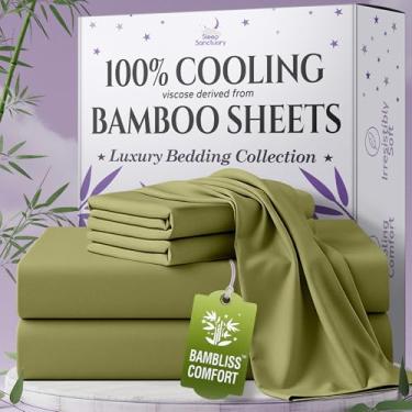 Imagem de SLEEP SANCTUARY Viscose 100% orgânica derivada de lençóis de bambu tamanho solteiro 4 peças - ultramacio e refrescante, bolso profundo de 43 cm, costura dupla, perfeito para quem dorme quente -