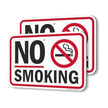 Imagem de SmartSign Placa de proibição de fumo com símbolo proibido de cigarro - pacote com 2, 30,5 cm x 45,7 cm, composto de alumínio (ACM) de 80 mm de espessura, orifícios pré-perfurados, vermelho, preto e