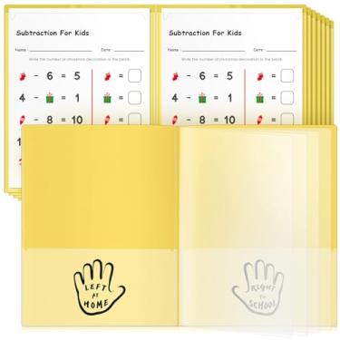 Imagem de Henoyso 12 pastas para levar para casa, organizador de vários bolsos, pastas de arquivo de plástico com oito bolsos para comunicação entre pais e professores, impermeável, 29 x 24 cm (amarelo)
