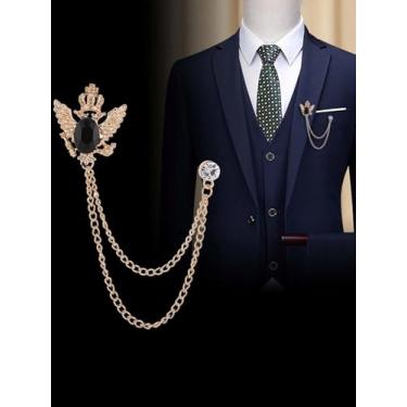 Imagem de Broche masculino estilo britânico coroa Shid broche vintage acessório de negócios ouro prata cristal decoração corrente, Medium, Latão, Sem Pedra Preciosa