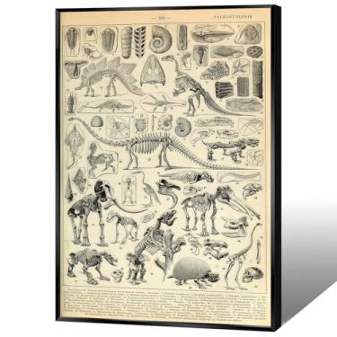 Imagem de Arte de parede em tela de fóssil de dinossauro vintage pôster engraçado ossos de animais ilustração de enciclopédia de dinossauro impressões de criaturas pré-históricas imagens para casa quarto quarto