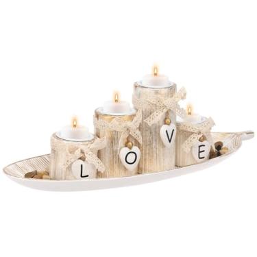Imagem de ZJMCAJY 4 peças de suporte de vela Tealight com bandeja e castiçal decorativo de madeira de seixo, conjunto de decoração de banheiro