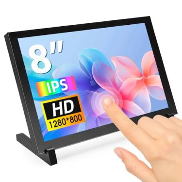 Imagem de ELECROW Monitor sensível ao toque de 8 polegadas, tela LCD HD 1280x800 IPS com suporte, tela sensível ao toque capacitiva portátil compatível com Raspberry Pi 3/4/5, Win 11/10/8/7, Jetson Nano