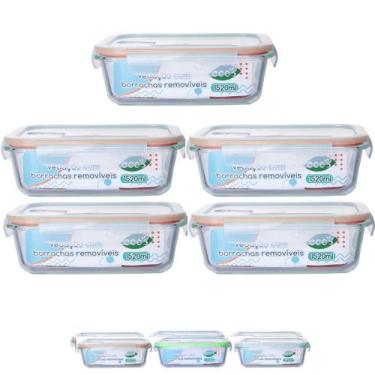 Imagem de Jogo 5 Pote Vidro Retangular Tampa Hermetica 4 Trava 1520ML - QUALITY 