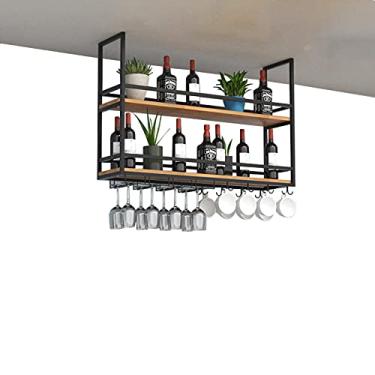 Imagem de Suporte para copos de vinho para pendurar no teto, suporte de garrafa de vinho vintage, suporte de copo de vinho para decoração de teto, para bares, restaurantes, suporte de copos