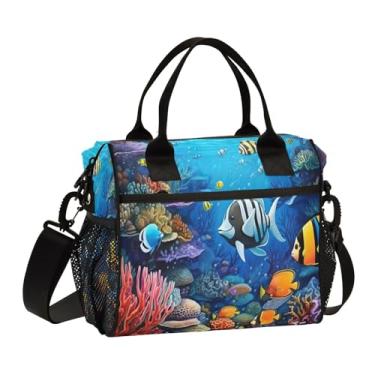 Imagem de Wassud Lancheira colorida de recife de peixe para mulheres e homens, lancheira isolada com recipiente incluído, bolsa térmica reutilizável com alça de ombro ajustável para trabalho e piquenique