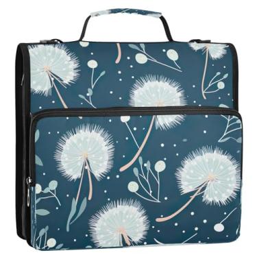 Imagem de Wassud Fichário de dente-de-leão branco com 3 anéis com alça de ombro e alça de vários bolsos, organizador de pasta de arquivo expansível