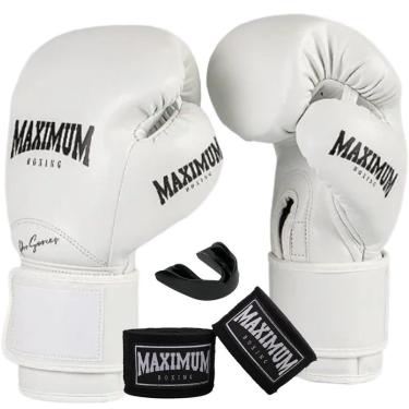 Imagem de Kit Luva Boxe Muay Thai Profissional Branco + Bandagem  + Protetor Bucal - Maximum Pro Series-Unissex