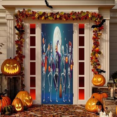 Imagem de Wassud Esqueletos dançantes decoração de porta de Halloween banner interno externo decoração de casa de varanda grande decoração de porta da frente 96 x 98 polegadas