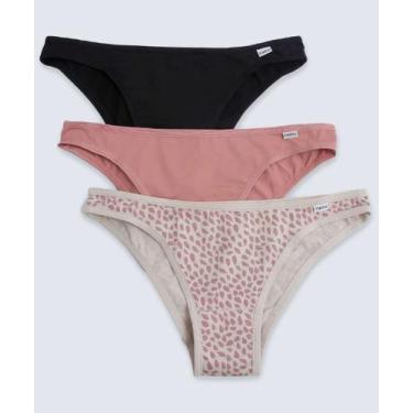 Imagem de Kit 3 Calcinhas Tanga Microfibra DelRio-89076, Rosa, Preto e bege, P