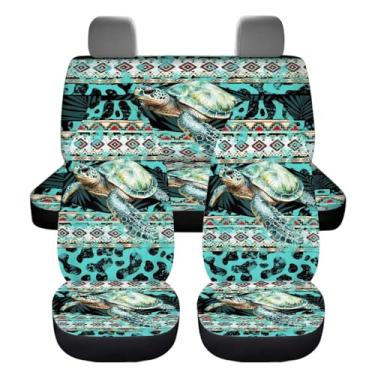Imagem de ZIATUBLES Capas de assento automotivo com estampa de vaca tribal asteca, conjunto completo de 4 peças, capas de assento dianteiro e traseiro, protetor de assento macio e respirável, ajuste universal