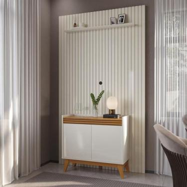 Imagem de Painel Ripado 139cm com Buffet Ripado 2 Portas 92cm - Via Nossa, Off W