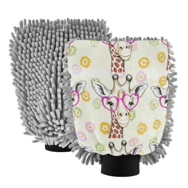 Imagem de STAYTOP Luvas fofas de girafa para lavagem de carro, 2 peças, luvas de microfibra de chenille, sem arranhões, panos de esponja de lavagem ultra absorventes para carros, limpeza doméstica - M