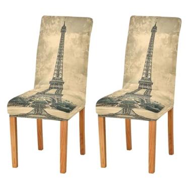 Imagem de CEBUGI Capas de cadeira para sala de jantar, vintage, Torre Eiffel, elástica, protetora, lavável, removível, para casa, restaurante, banquete, festa, pacote com 4