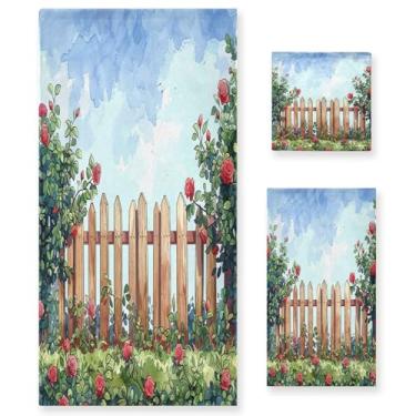 Imagem de xigua Conjunto de toalhas de banheiro de cerca de madeira absorvente macio 3 peças toalha de banho toalha de mão toalhas decorativas para banheiro, academia, hotel, praia, piscina