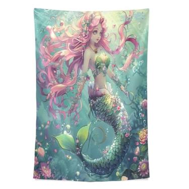 Imagem de STAYTOP Tapeçaria de parede de sereia bonita tapeçaria para decoração de casa decoração de dormitório sala de estar quarto tapete de parede (80 × 60 pol)