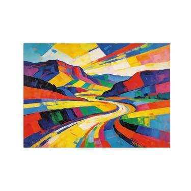 Imagem de BMZFYBS Pôster de arte de parede abstrata paisagem colorida 3-decoração moderna pintura em tela para sala de estar escritório 30 x 45 cm 12 x 18 pol sem moldura