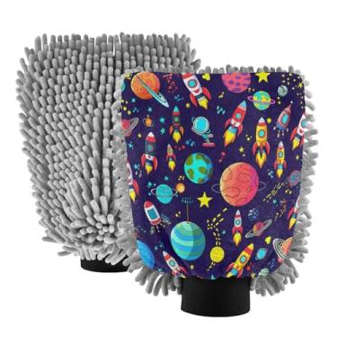 Imagem de STAYTOP Luvas de lavagem de carro Space Planet 2 peças, luvas de microfibra de chenille, sem arranhões, panos de esponja de lavagem ultra absorventes para carros, limpeza doméstica - G