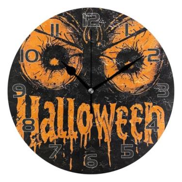 Imagem de YETTASBIN Relógio de parede Happy Halloween, silencioso, sem tique-taque, operado por bateria, relógio redondo decorativo criativo para cozinha, sala de estar, banheiro, decoração de escritório em