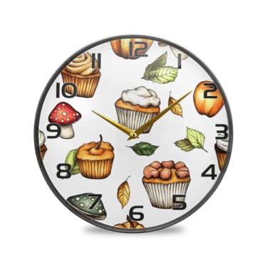 Imagem de YETTASBIN Relógio de parede acrílico Mushroom Cackes - Silencioso, sem tique-taque, operado por bateria, relógio redondo decorativo criativo para cozinha, sala de estar, banheiro, decoração de