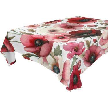 Imagem de Burbuja Toalha de mesa de flores vermelhas, toalha de mesa quadrada anti-rugas grossa para decoração de jantar, cozinha, festa, 137 x 137 cm