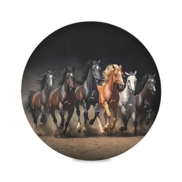 Imagem de xigua Jogo americano redondo galopante cavalos conjunto de 6 para mesa de jantar, tapetes de mesa antiderrapantes laváveis e resistentes ao calor para decoração de festa, cozinha, jantar
