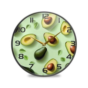 Imagem de YETTASBIN Relógio de parede acrílico de abacate – Silencioso, sem tique-taque, operado por bateria, relógio redondo decorativo criativo para cozinha, sala de estar, banheiro, decoração de escritório