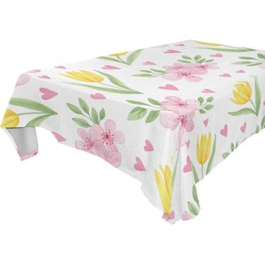 Imagem de Burbuja Toalha de mesa de flores tulipas, toalha de mesa retangular, anti-rugas, grossa para decoração de jantar, cozinha, festa, 152 x 274 cm