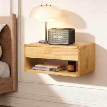 Imagem de WDSHIYI Mesa de cabeceira flutuante de madeira 45,7 cm x 25,4 cm x 20,3 cm, mesa de cabeceira flutuante de madeira moderna para quarto, sala de estar, escritório, decoração de casa, natural