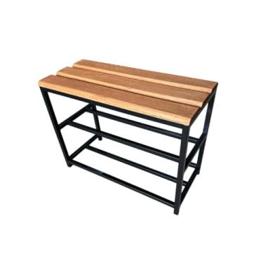 Imagem de Sapateira Banco Industrial 70cm Madeira 6 Pares Calçadeira Expositor Hall 2 Divisões Prateleira sapateira hall de entrada para Entrada, Hall ou Quart(Estrutura Preta)