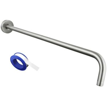 Imagem de Voolan Braço de chuveiro com flange e fita de teflon, braço de extensão para chuveiro fixo de banheiro, aço inoxidável sólido, montado na parede (50 cm, níquel escovado)