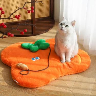 Imagem de Cama Plana para Gatos, Manta Laranja para Chao de Estimacao, Almofada de Canil Lavável, Para Relaxamento Apartamento Cozinha Casa Descanso Diário Quarto Noturno Interior