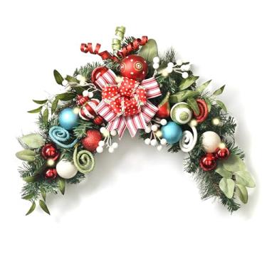 Imagem de Valery Madelyn Brinde de Natal pré-iluminada para decoração ao ar livre, 61 cm, elfo vermelho e verde, decoração de caixa de correio com 20 luzes LED, ornamentos de bola para porta da frente,