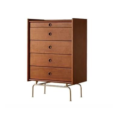 Imagem de Cômodas Baú de 5 gavetas, armário armazenamento madeira, pequeno vintage, aparador sofá aço inoxidável(Brown)