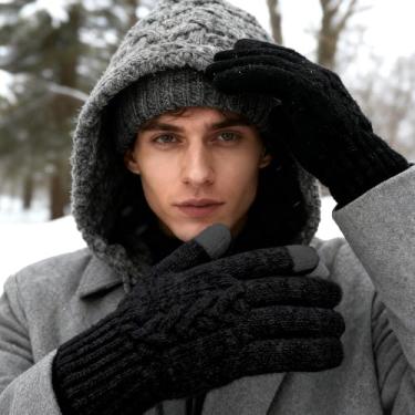 Imagem de Luvas de inverno com tela sensível ao toque para mulheres e homens, luvas térmicas pretas, quentes, à prova de vento, elásticas, para ciclismo, esqui, corrida, clima frio, luvas para mulheres e homens