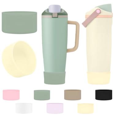 Imagem de TQONEP 2 peças de bota de silicone para Owala 850 g e 1,134 g FreeSip Sway garrafas e copos, capa protetora antiderrapante para Owala (creme + verde)