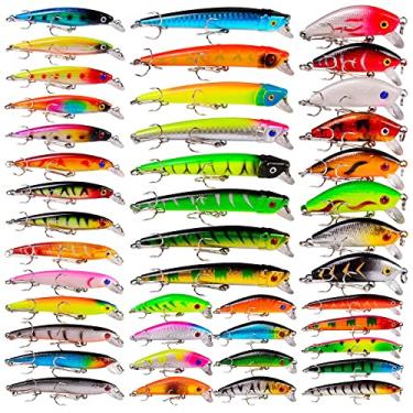 Imagem de Kit de Iscas Pesca com Mosca Minnow 43 peças Pencil Popper Crankbaits Wobbler Suspending Swimbait Artificiais Rígidas Ac