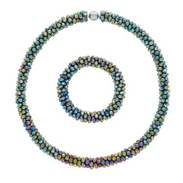 Imagem de Esbbela Colar de contas atadas à mão, gargantilha de cristal artificial para mulheres - fio de contas feito à mão com contas brilhantes Rondelle-43 cm, preto/vermelho/marrom, 17-18 inch, Cristal