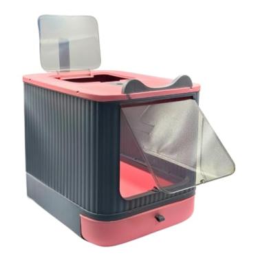 Imagem de Caixa de Areia Fechada para Gatos Luxo com Filtro Anti Odor, Gaveta Deslizante e Pá – Banheiro Higiênico Dobrável(Sanitário Luxo 820 - Rosa)