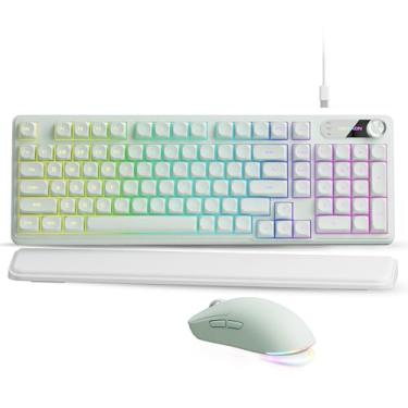 Imagem de EWEADN C98 Combo de teclado e mouse com fio, teclados de computador com fio com palma de pulso, teclas de disparo duplo, teclado com luz de fundo RGB silencioso para Windows/MAC/PC (verde)
