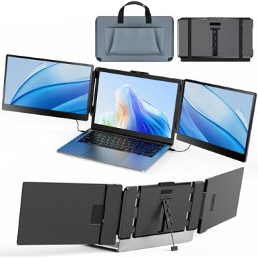 Imagem de SMISEACOW Extensor de tela de laptop Kwumsy S2, extensor de monitor para laptop triplo ultrafino 14 polegadas, 1080p FHD IPS monitor portátil para laptop com suporte compatível com Mac Windows Linux