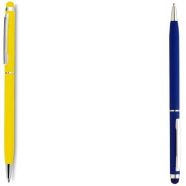 Imagem de Caneta Esferográfica Touch Screen Metálica, Corpo Emborrachado, Escrita Azul, Ponta Fina 0.7mm, Design Moderno, para Escritório, 14.5cm (Amarelo e Azul)