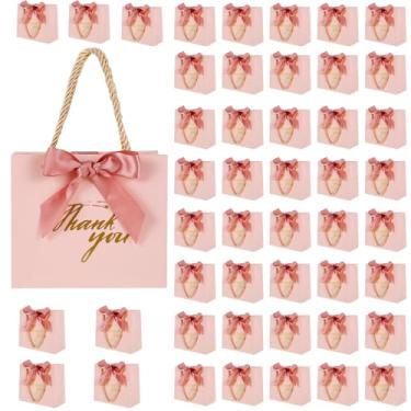Imagem de 48 peças de sacos de doces de presente de papel rosa com alça de transporte de fita bonita bolsa de lembrancinha de festa para festas de casamento